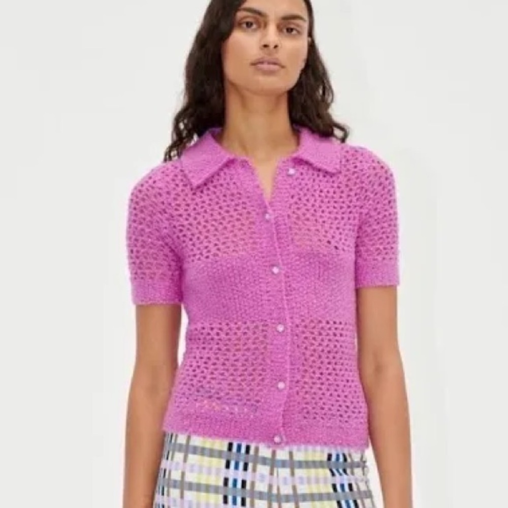 Stine Goya | Darcy Embellished-Button Knitted Top, Size L